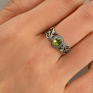 Radiant Green | Peridot Vintage - Style Ring Adjustable - MiraVana Jewelry