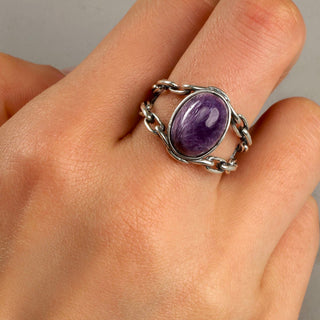Mystic Bloom | Purple Charoite Vintage Ring Adjustable - MiraVana Jewelry