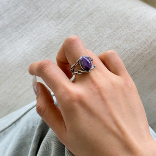 Mystic Bloom | Purple Charoite Vintage Ring Adjustable - MiraVana Jewelry